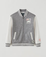 Roots Canada Kids Oversized Varsity Jacket Fleece Relaxed Fit Gray White L NWT