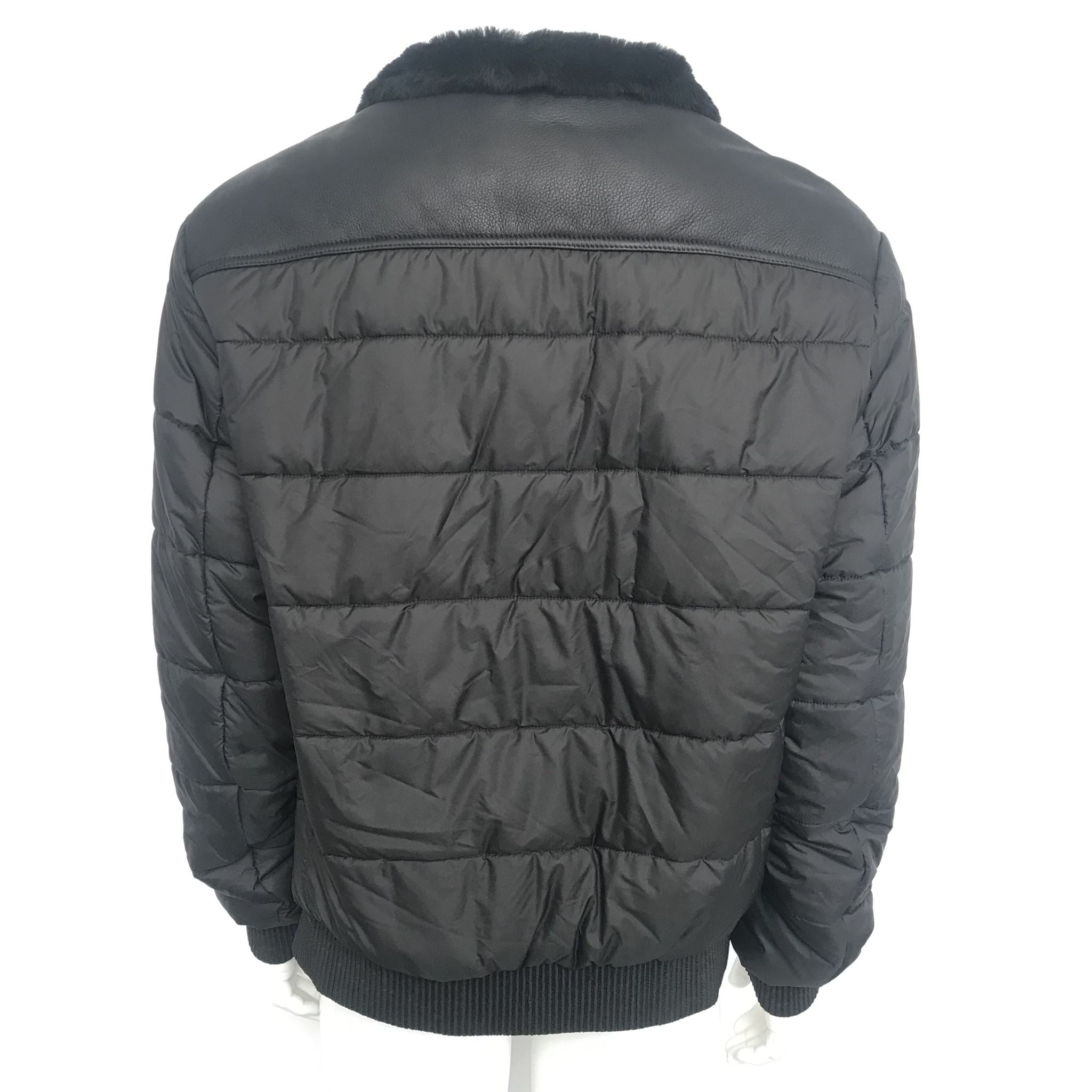 Moreschi Men's Leather & Quilted Fabric Bomber Jacket Black US Sz 48 XL