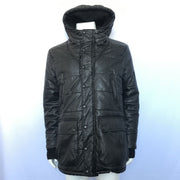MNG Mango MAN Men's Faux Leather Hooded Puffer Parka Black Sz M
