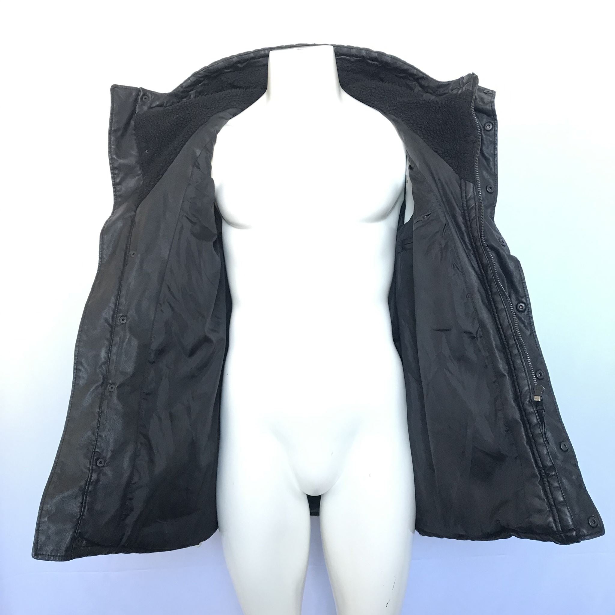 MNG Mango MAN Men's Faux Leather Hooded Puffer Parka Black Sz M