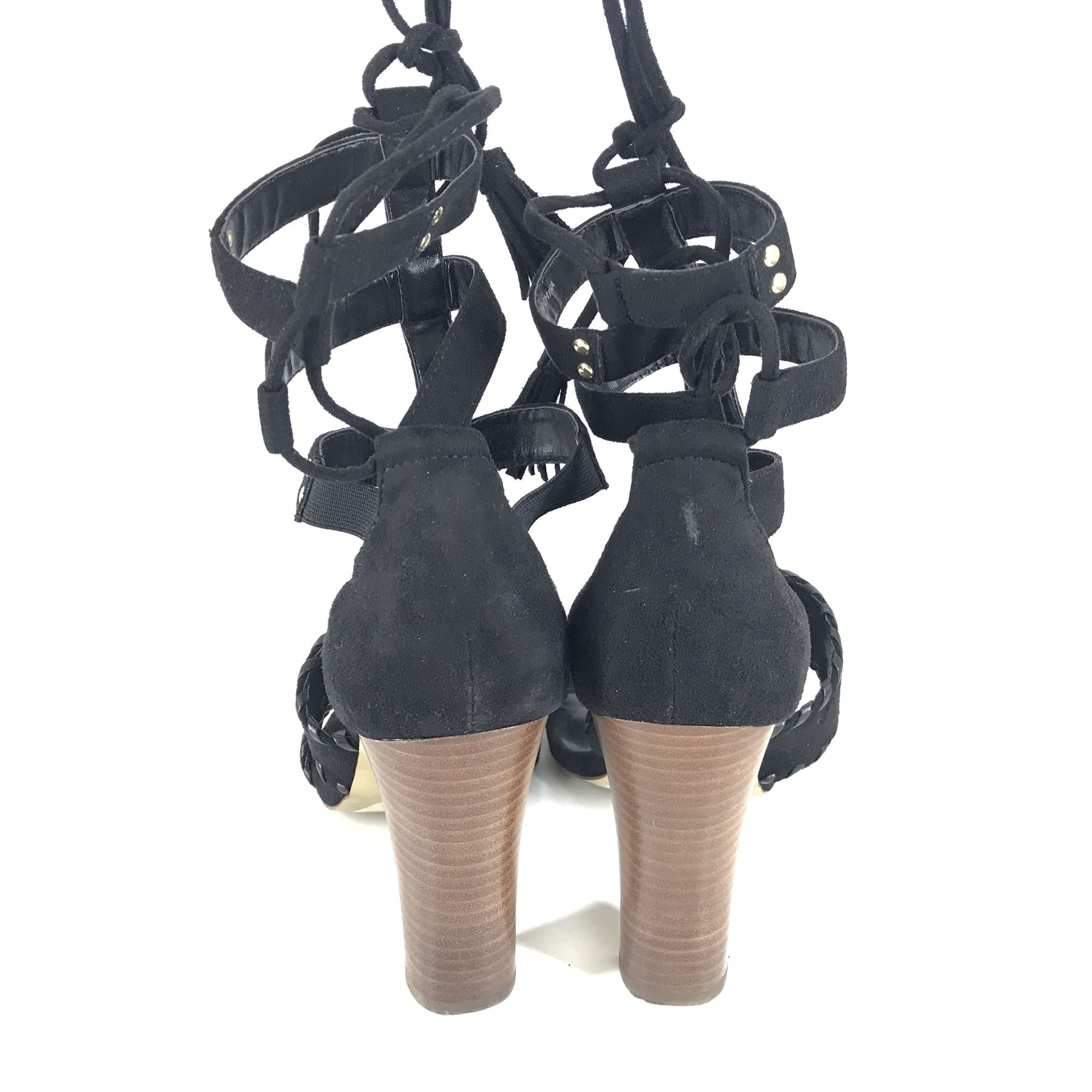 Bebe Block Heel Gladiator Sandals Black Suede Sz 9