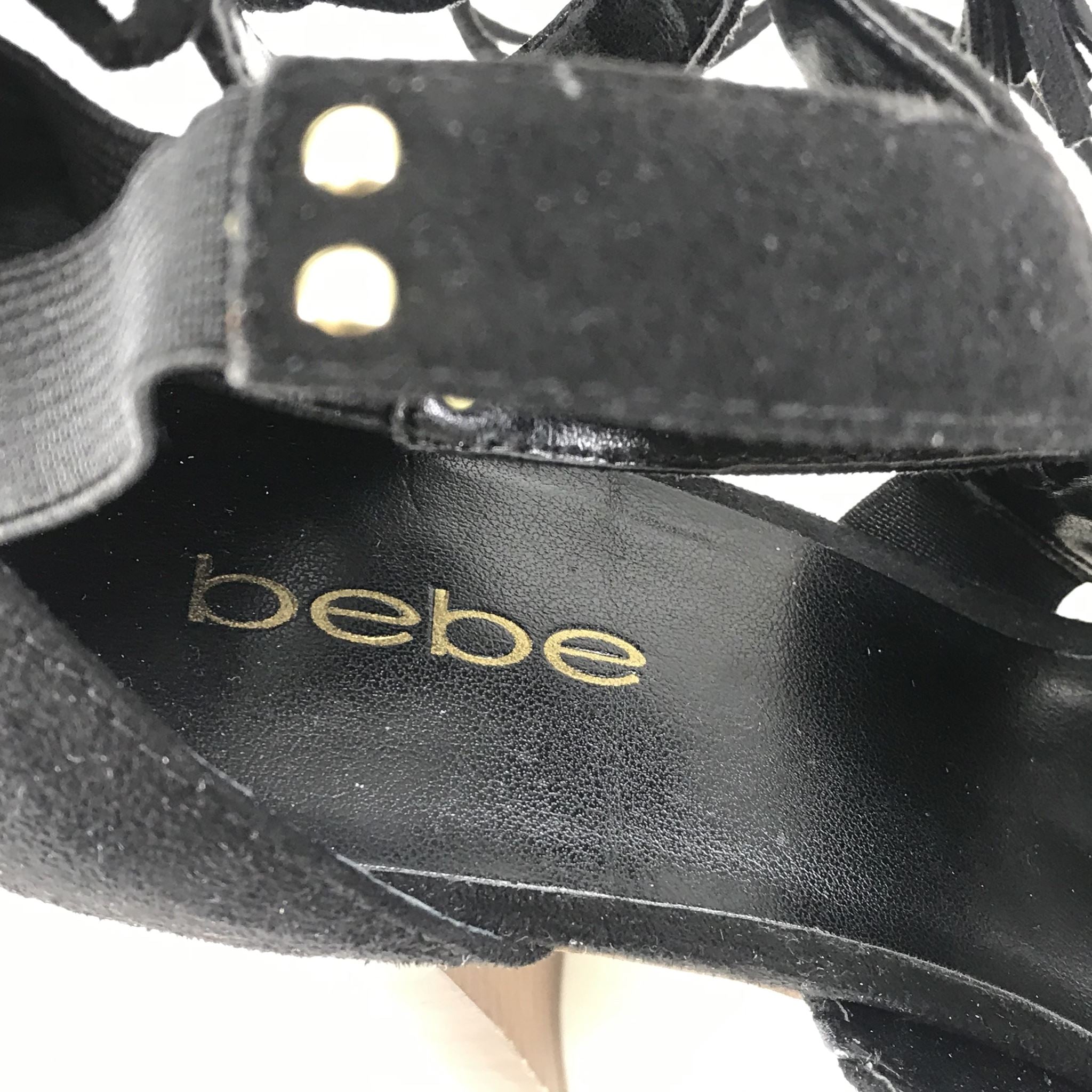 Bebe Block Heel Gladiator Sandals Black Suede Sz 9