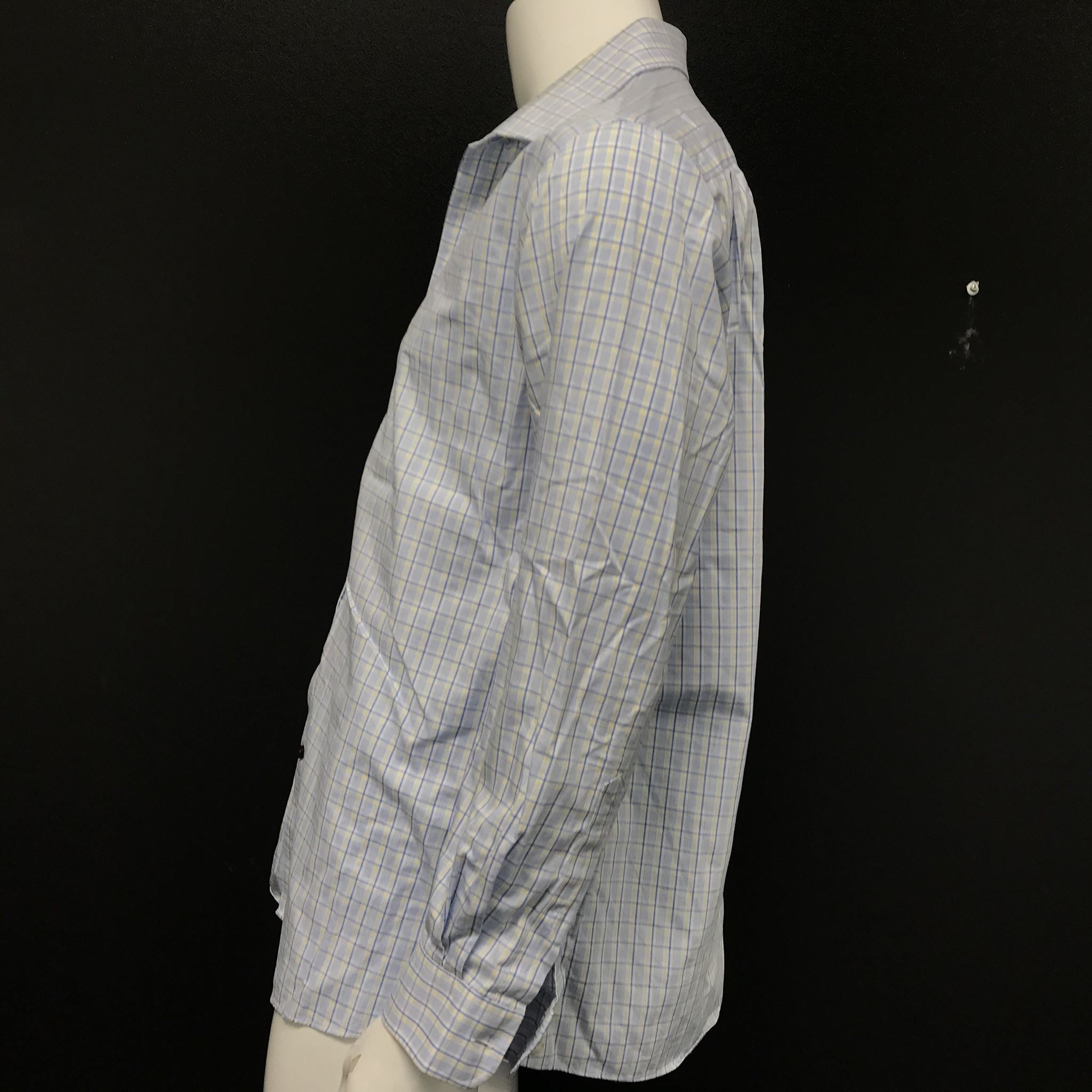 Tommy Hilfiger Men's Buttoned Dress Shirt Blue White Yellow Checks Sz 17