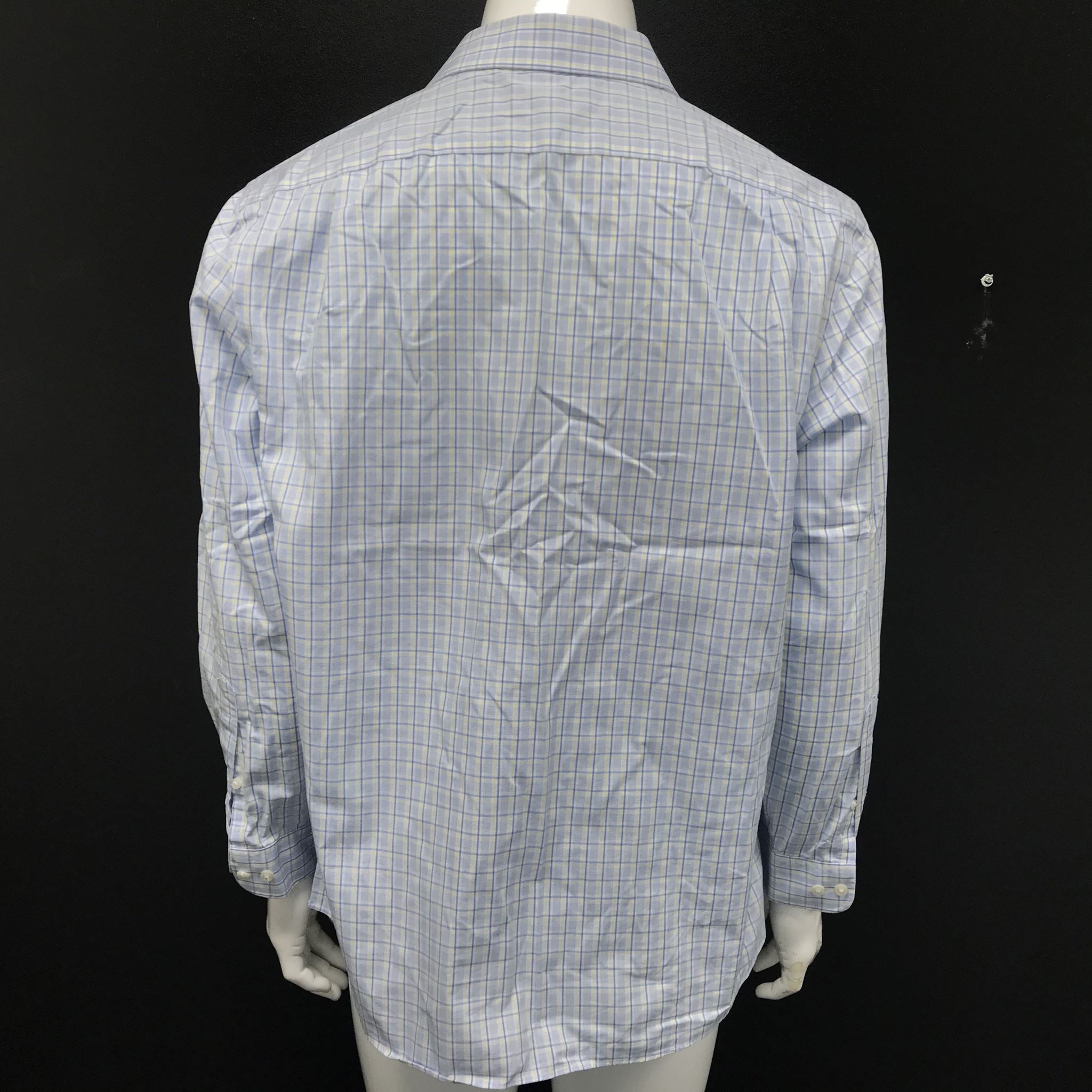 Tommy Hilfiger Men's Buttoned Dress Shirt Blue White Yellow Checks Sz 17