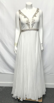 Nina Canacci Beach Wedding Dress White Full Length Illusion Neck Crystals Size 6
