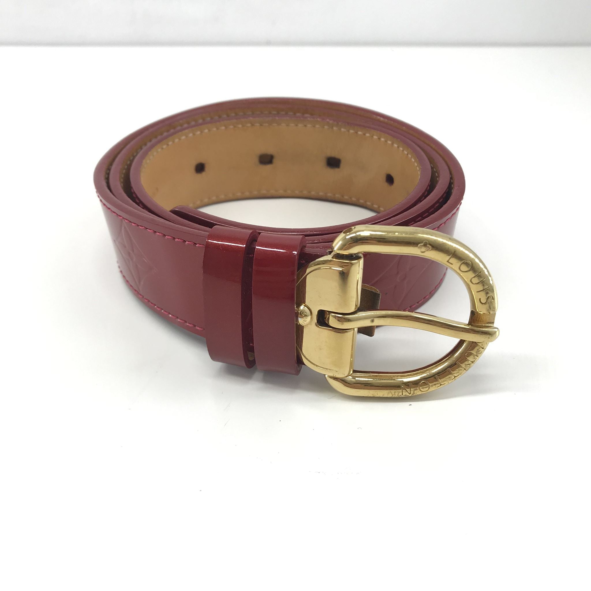 Louis Vuitton Ceinture Belt Monogram Vernis M6980 Red Patent Gold Buckle 80/32