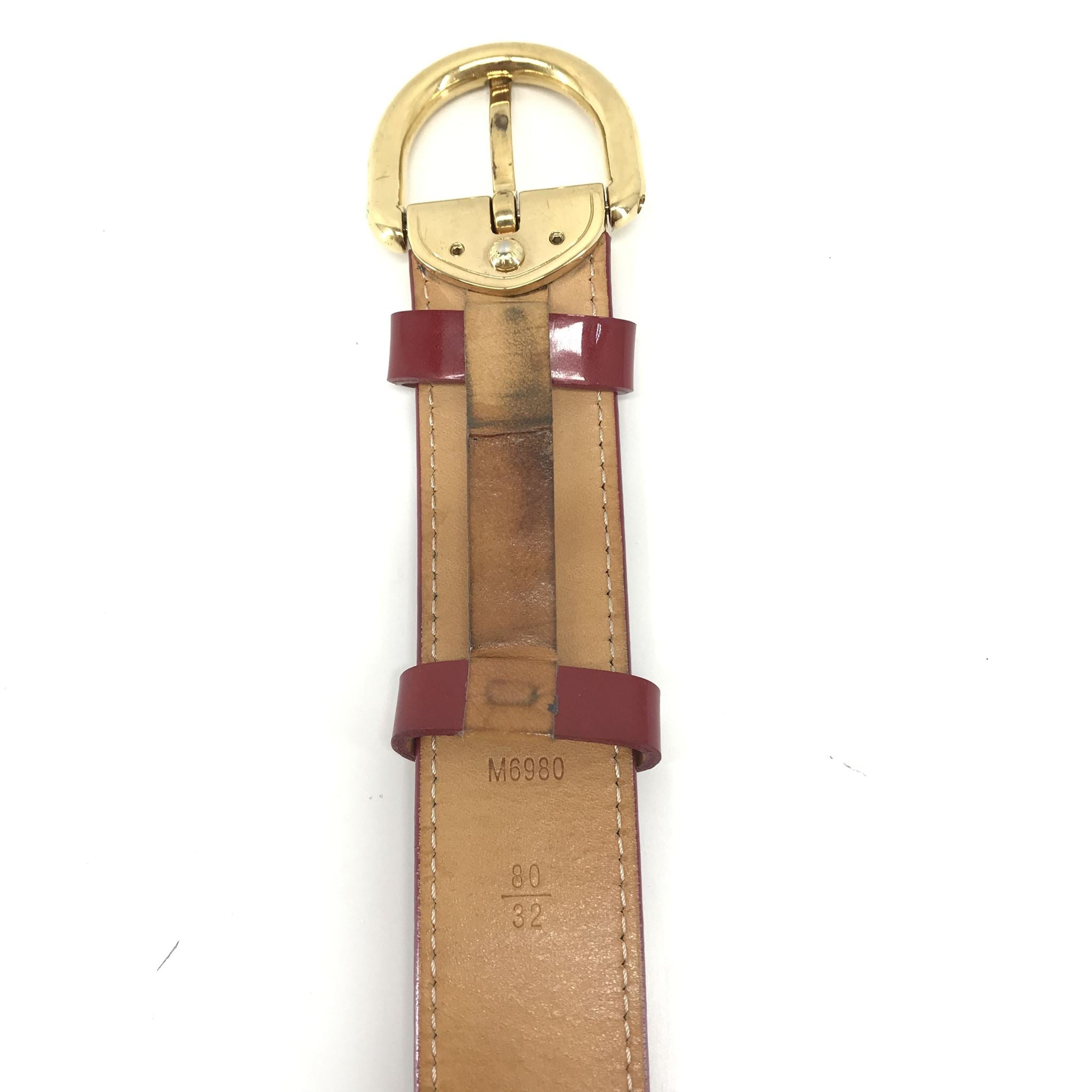 Louis Vuitton Ceinture Belt Monogram Vernis M6980 Red Patent Gold Buckle 80/32
