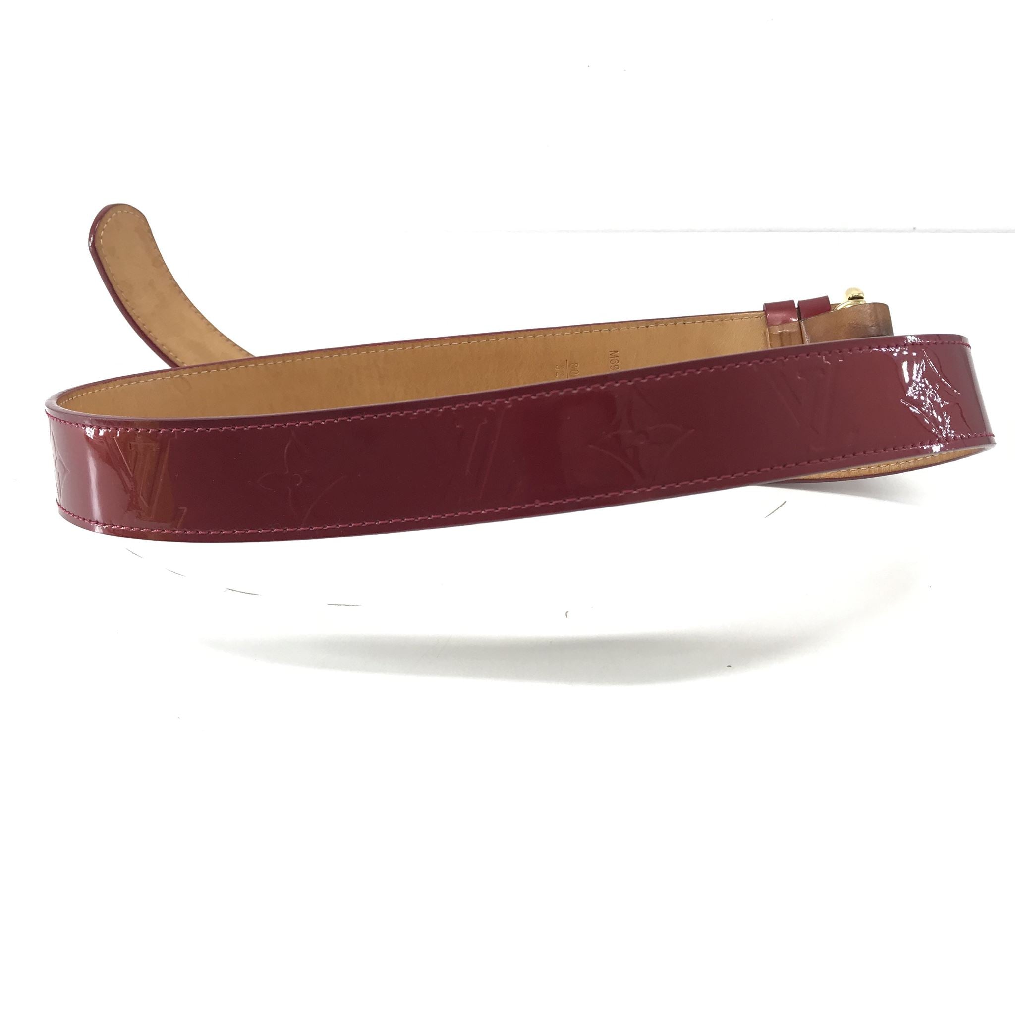 Louis Vuitton Ceinture Belt Monogram Vernis M6980 Red Patent Gold Buckle 80/32