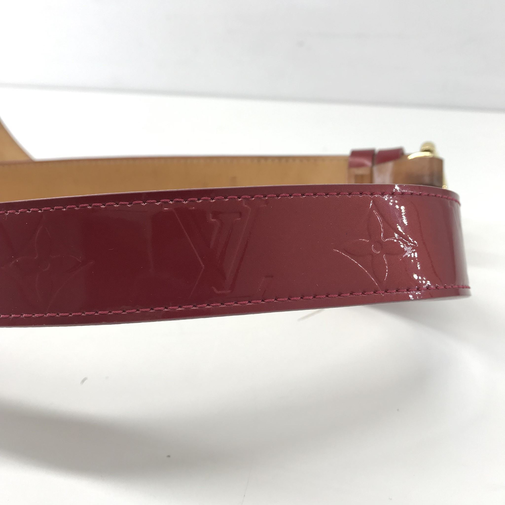 Louis Vuitton Ceinture Belt Monogram Vernis M6980 Red Patent Gold Buckle 80/32