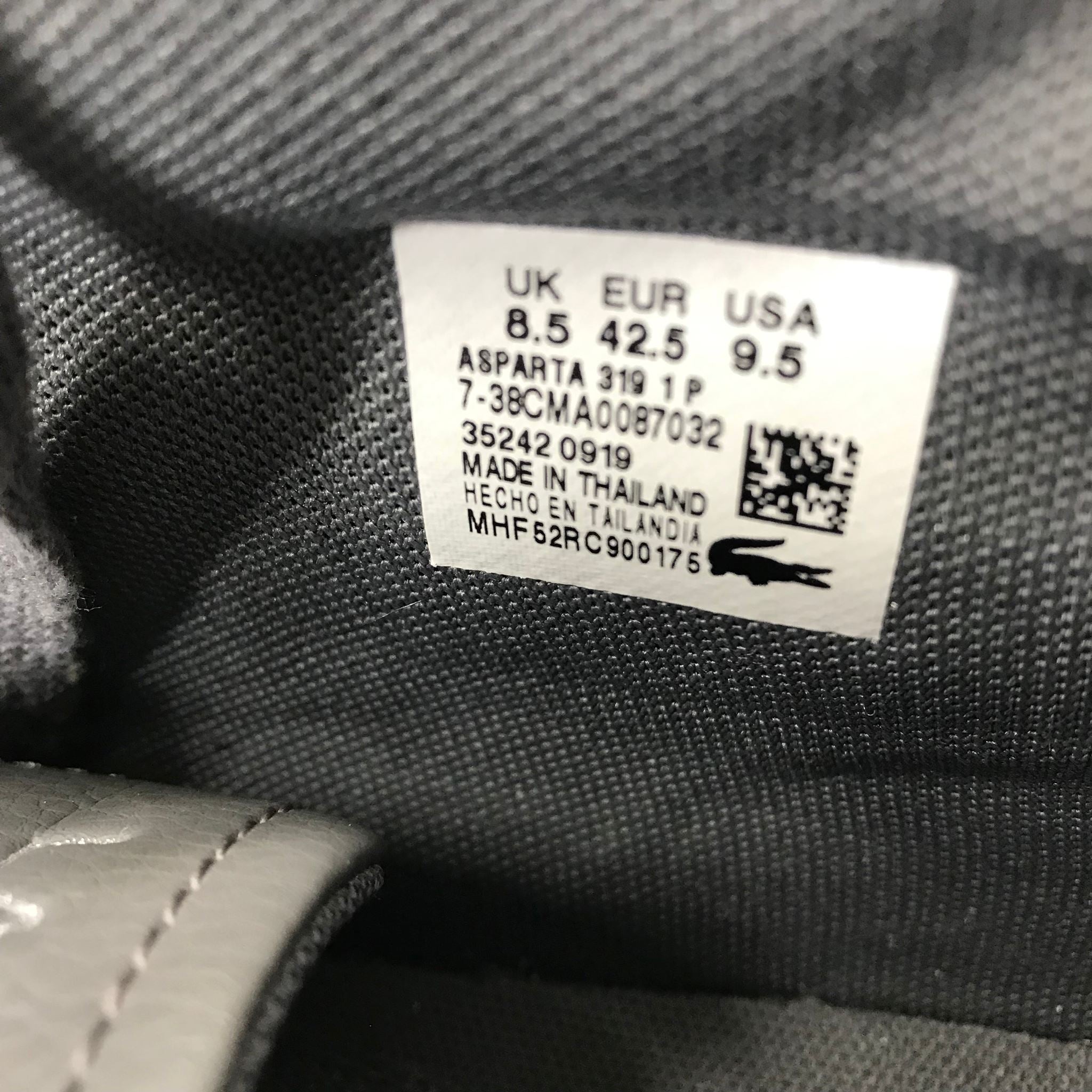 Lacoste Men's Asparta Sneakers US Size 9.5 Gray Faux Leather