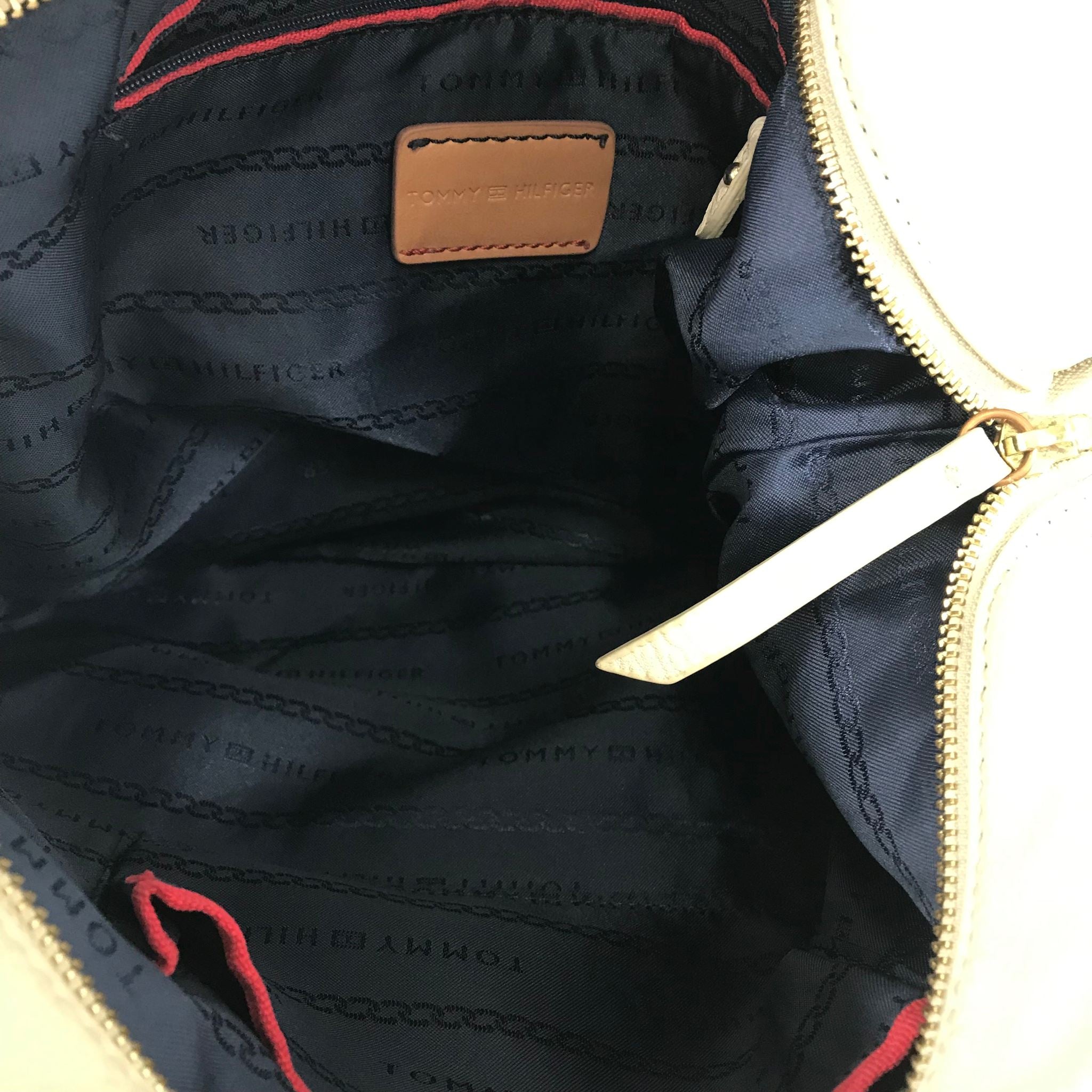 Tommy Hilfiger Bucket Hobo Shoulder Bag with Tassel and Detachable Strap Beige