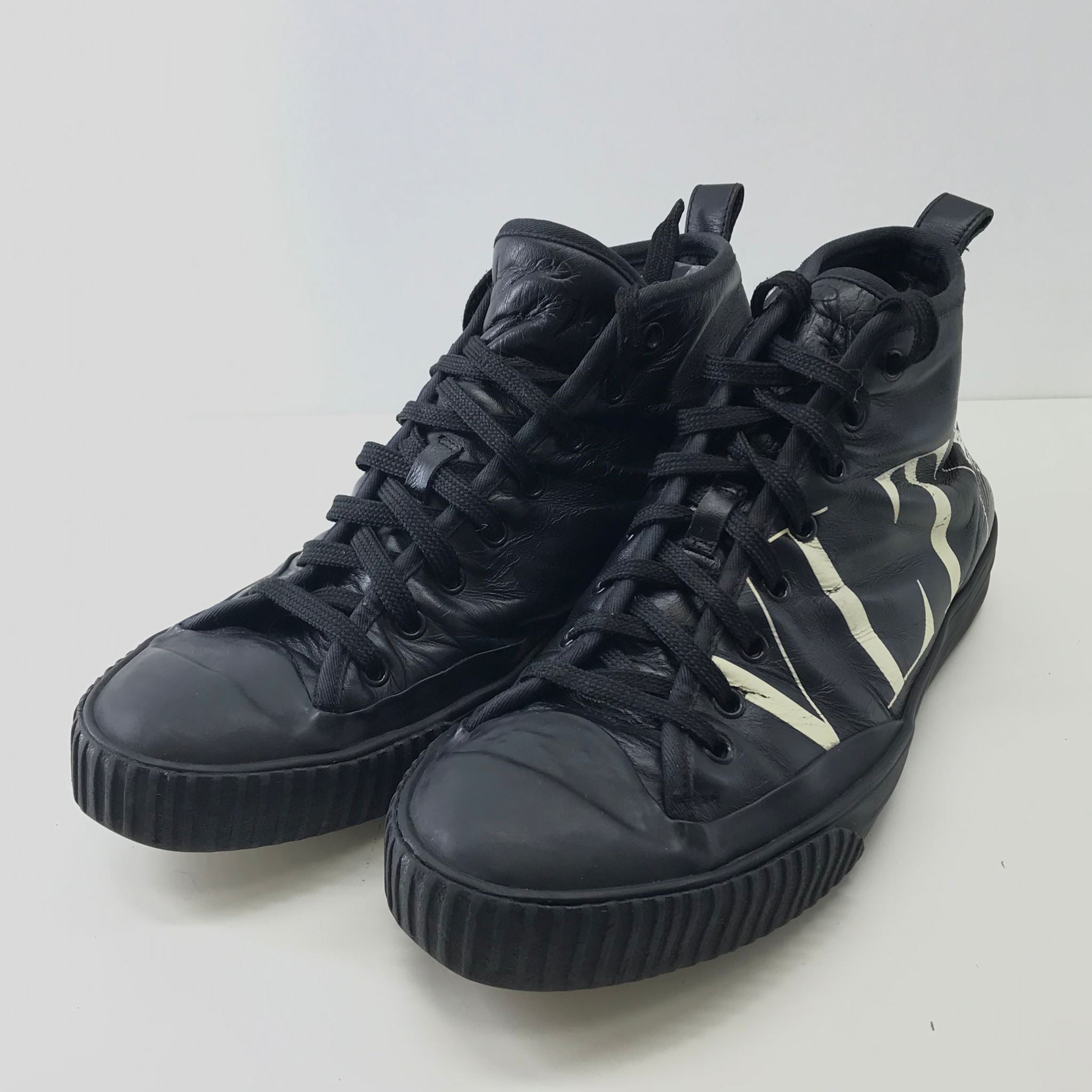 Valentino Garavani Men's VLTN High-Top Leather Sneakers Black Sz 10