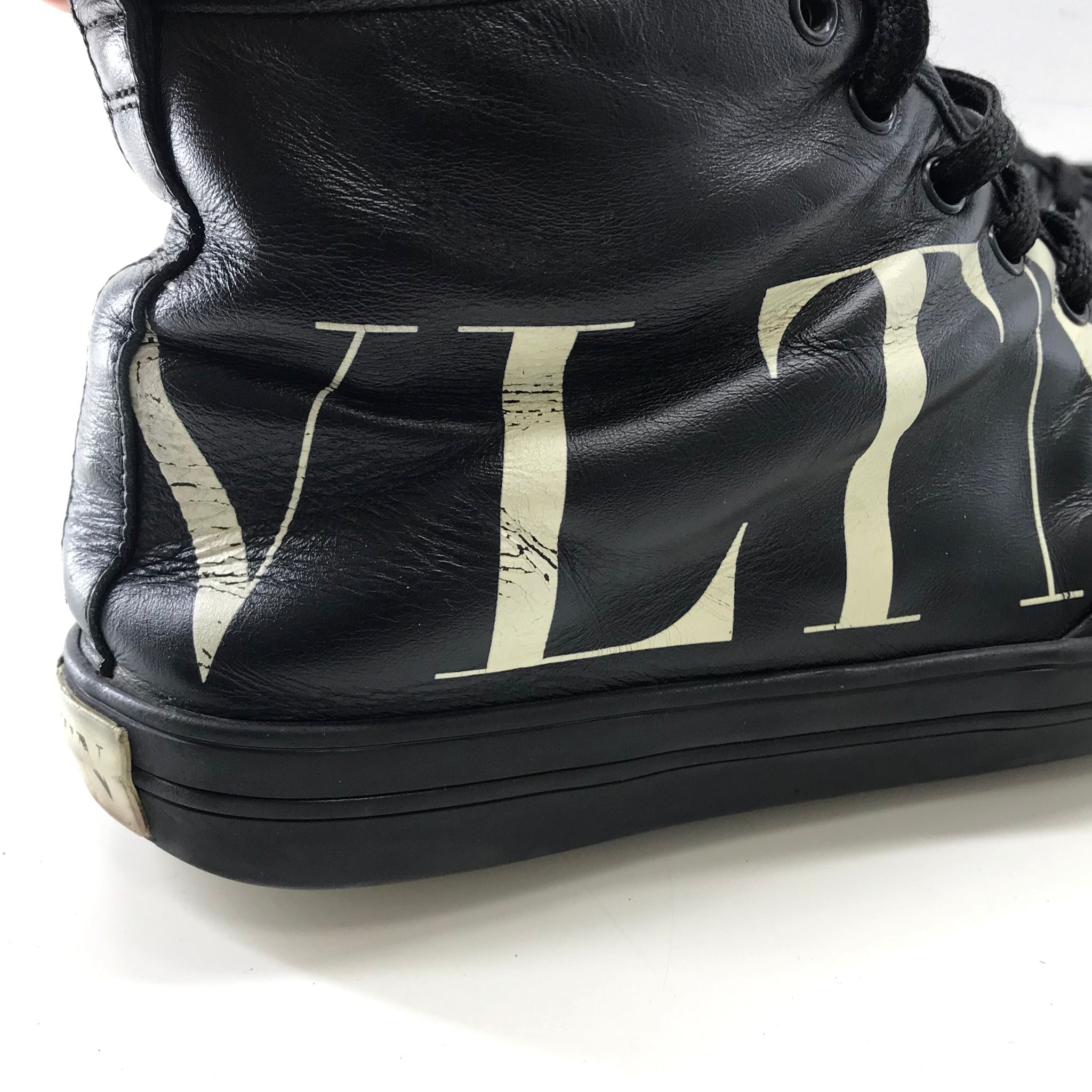 Valentino Garavani Men's VLTN High-Top Leather Sneakers Black Sz 10