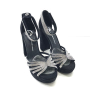 The Wishbone Collection Belinda Black Rhinestone Block Heel Sandals Sz 6.5