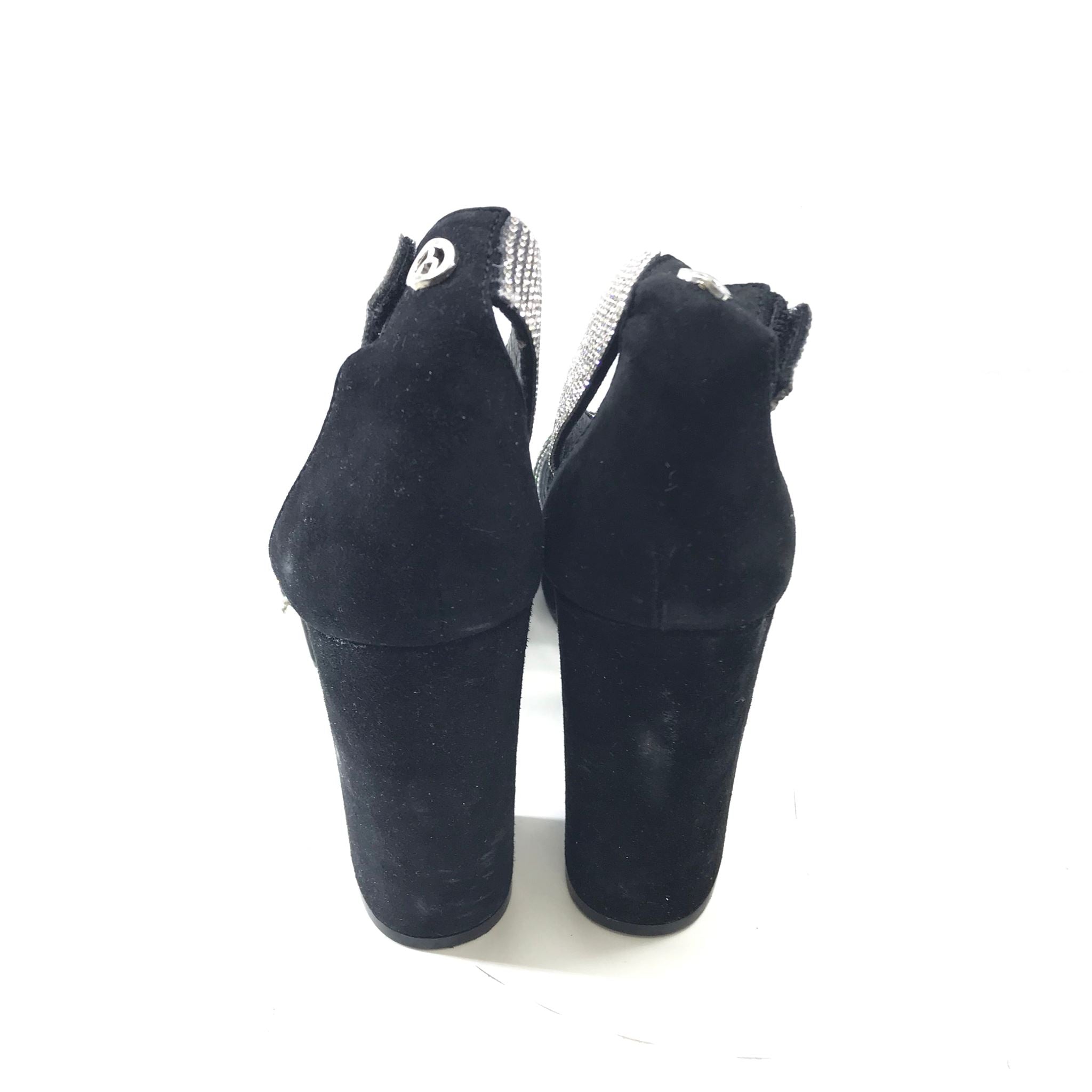 The Wishbone Collection Belinda Black Rhinestone Block Heel Sandals Sz 6.5