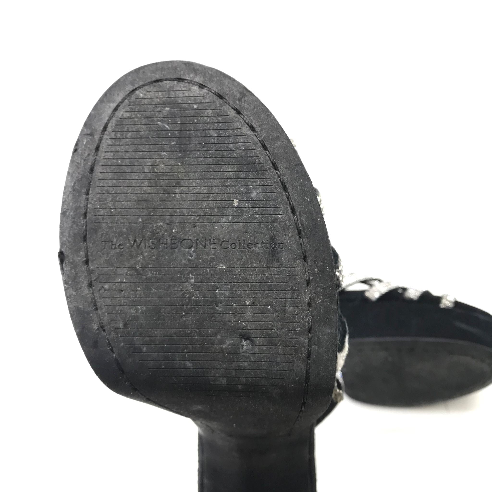 The Wishbone Collection Belinda Black Rhinestone Block Heel Sandals Sz 6.5