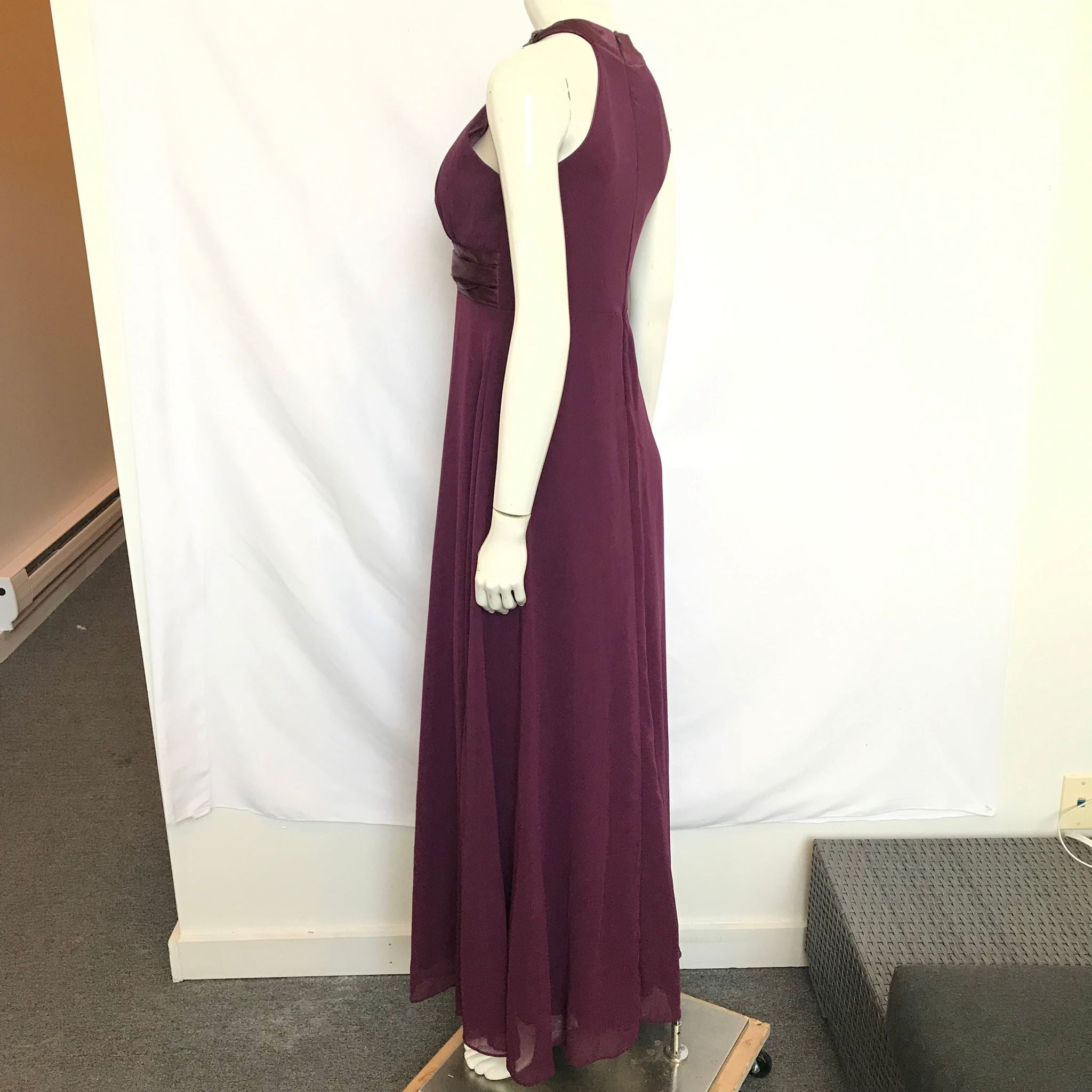 Mottive Women's Plum Purple Chiffon Halter Embellished Halter Dress Sz 8