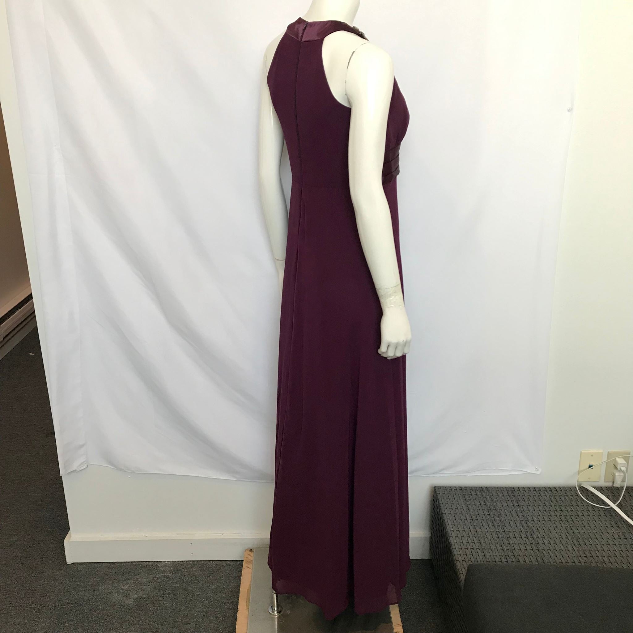 Mottive Women's Plum Purple Chiffon Halter Embellished Halter Dress Sz 8