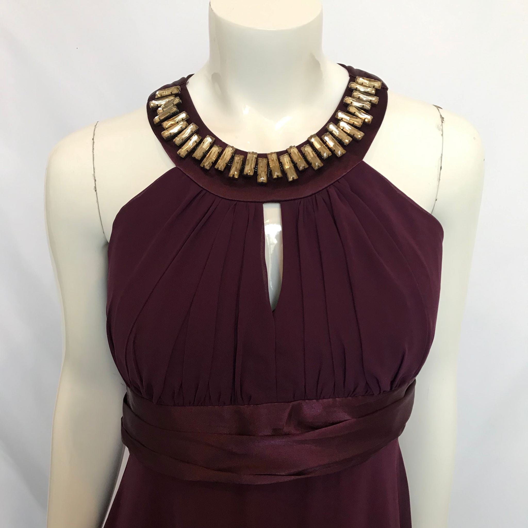 Mottive Women's Plum Purple Chiffon Halter Embellished Halter Dress Sz 8