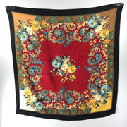 Diagonal Ruffle Floral Polyester Shawl Red Black Scarf 31" x 31"