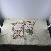 Massimo Dutti Embroidered Beaded Floral Print Fringed Scarf Cream