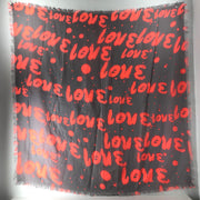 Love Print Fringed Shawl Gray Pink Scarf 41" x 41"