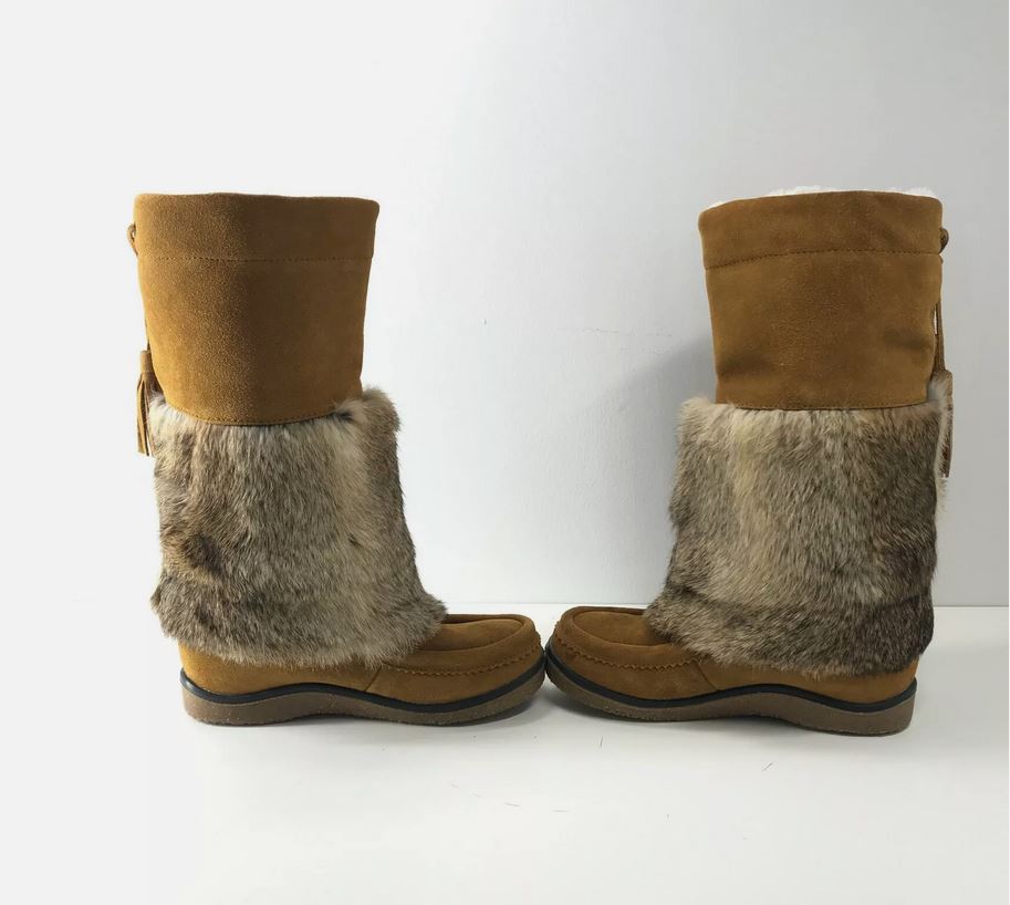 Softmoc Women's Winter Niska Mukluks Boots Brown Suede Rabbit Fur Moccasins Sz 7
