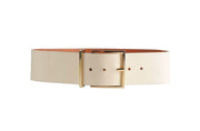 Sandro Paris Wide Leather Belt Ivory Cream with Gold Buckle Sz 28 France