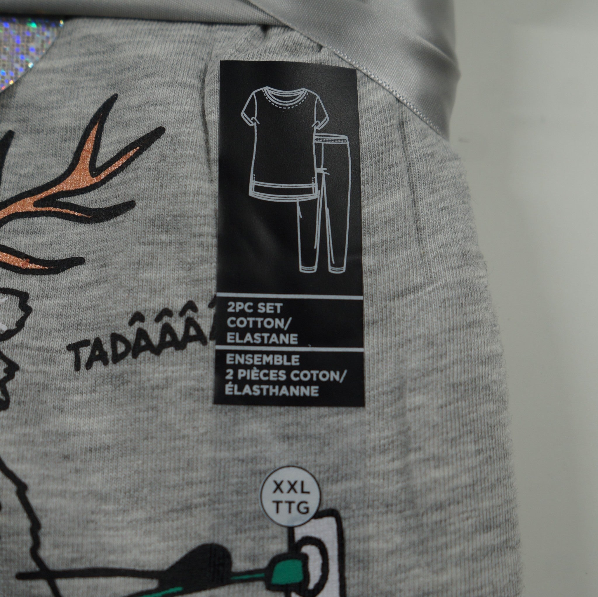 La Vie En Rose Cotton Reindeer Lights PJ Set Grey Sz XXL