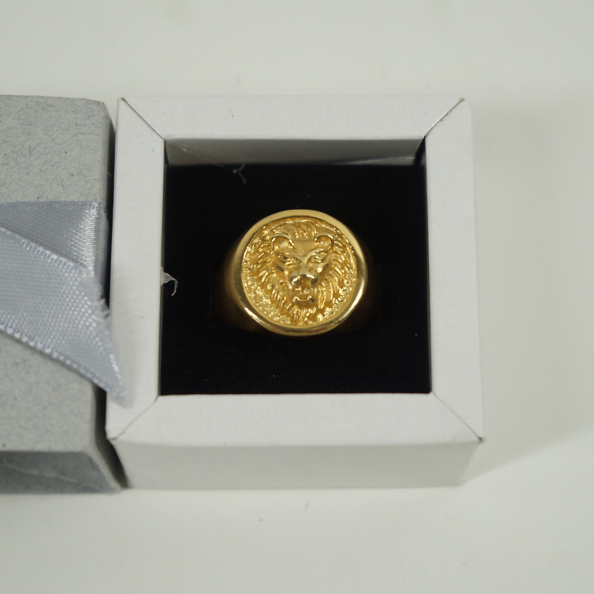 Lion Head Gold Tone Men's Ring US Men's Ring Size 11.5