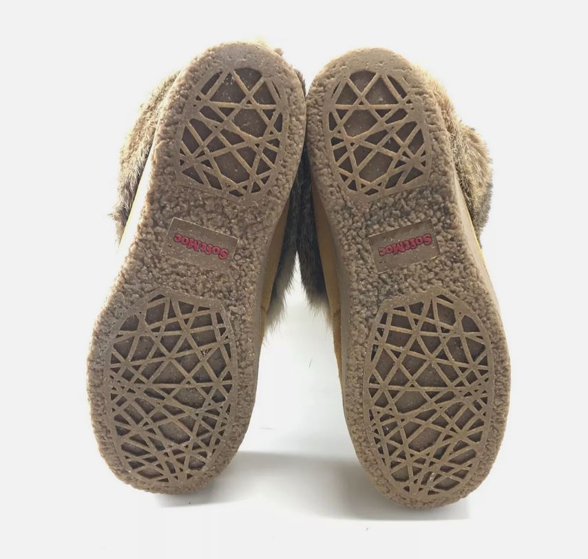Softmoc Women's Winter Niska Mukluks Boots Brown Suede Rabbit Fur Moccasins Sz 7