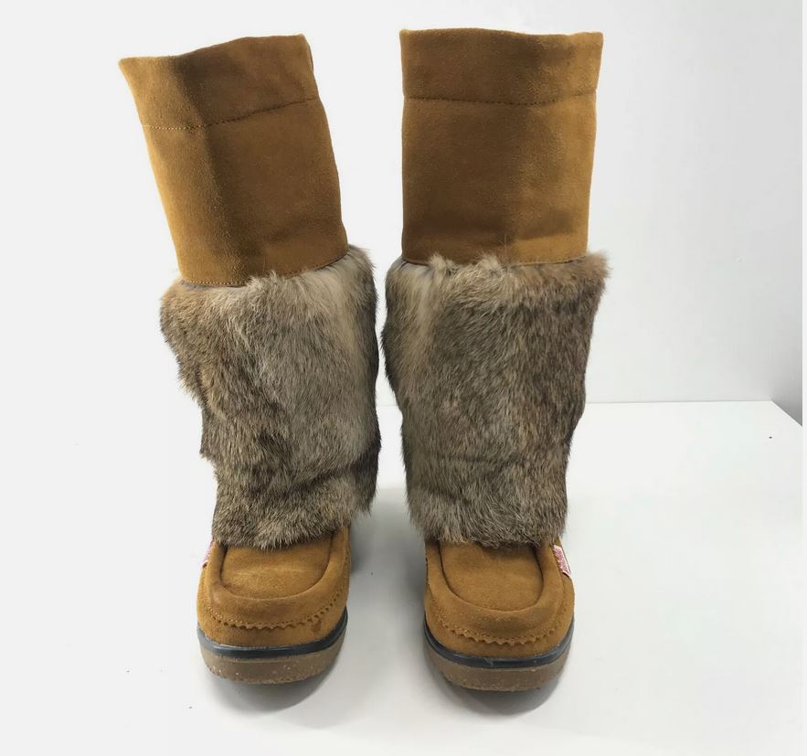 Softmoc Women's Winter Niska Mukluks Boots Brown Suede Rabbit Fur Moccasins Sz 7