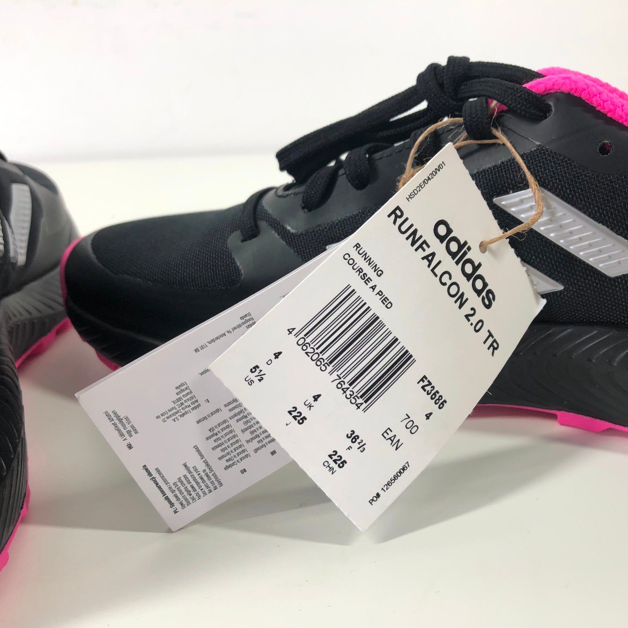 adidas Run Falcon 2.0 TR Running Shoes Sneakers Black Pink Sz 5.5 FZ3585