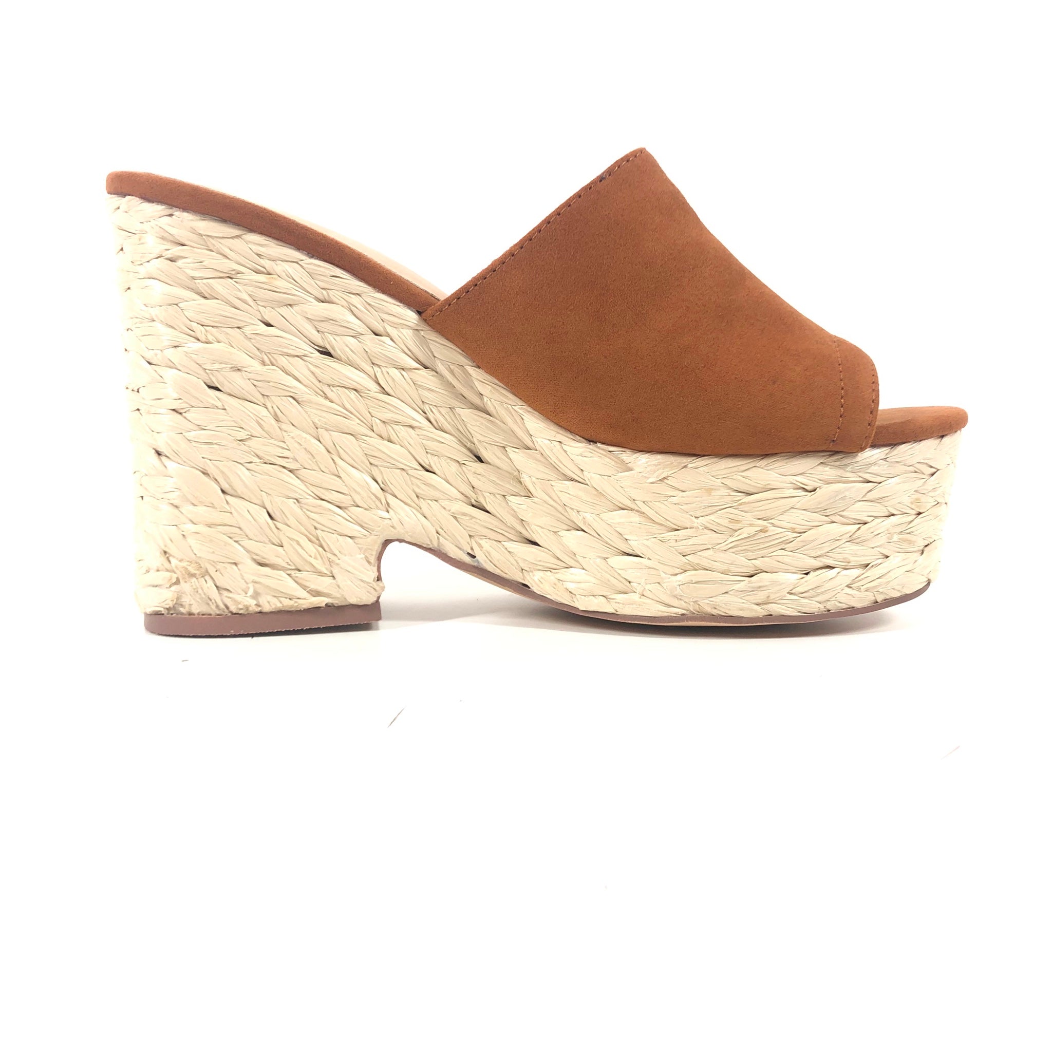 Liliana Open Toe Wedge Sandals Faux Suede Brown US Sz7