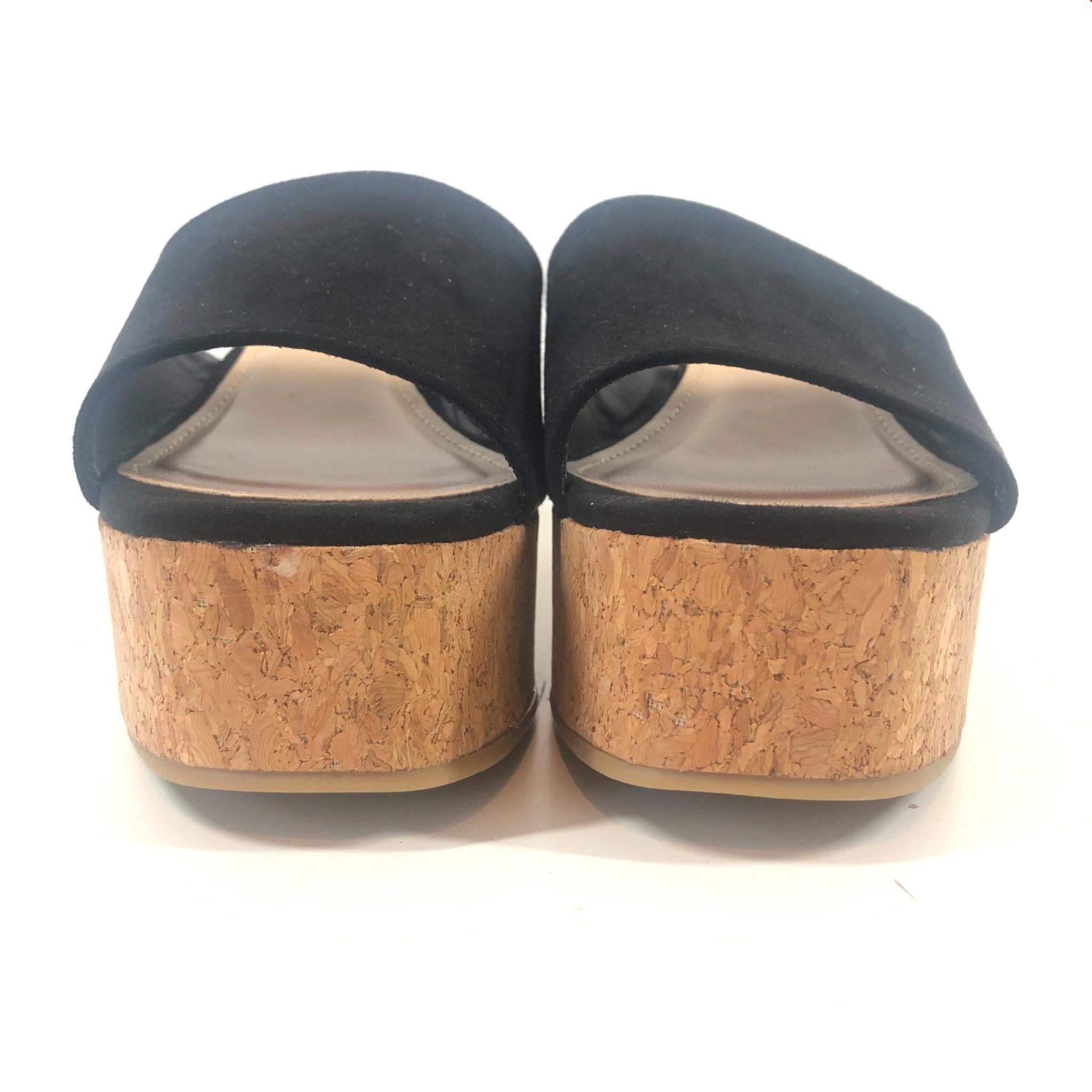 JUSTFAB Delia Slide Cork Wedges Heels Black Beige Sz 5.5