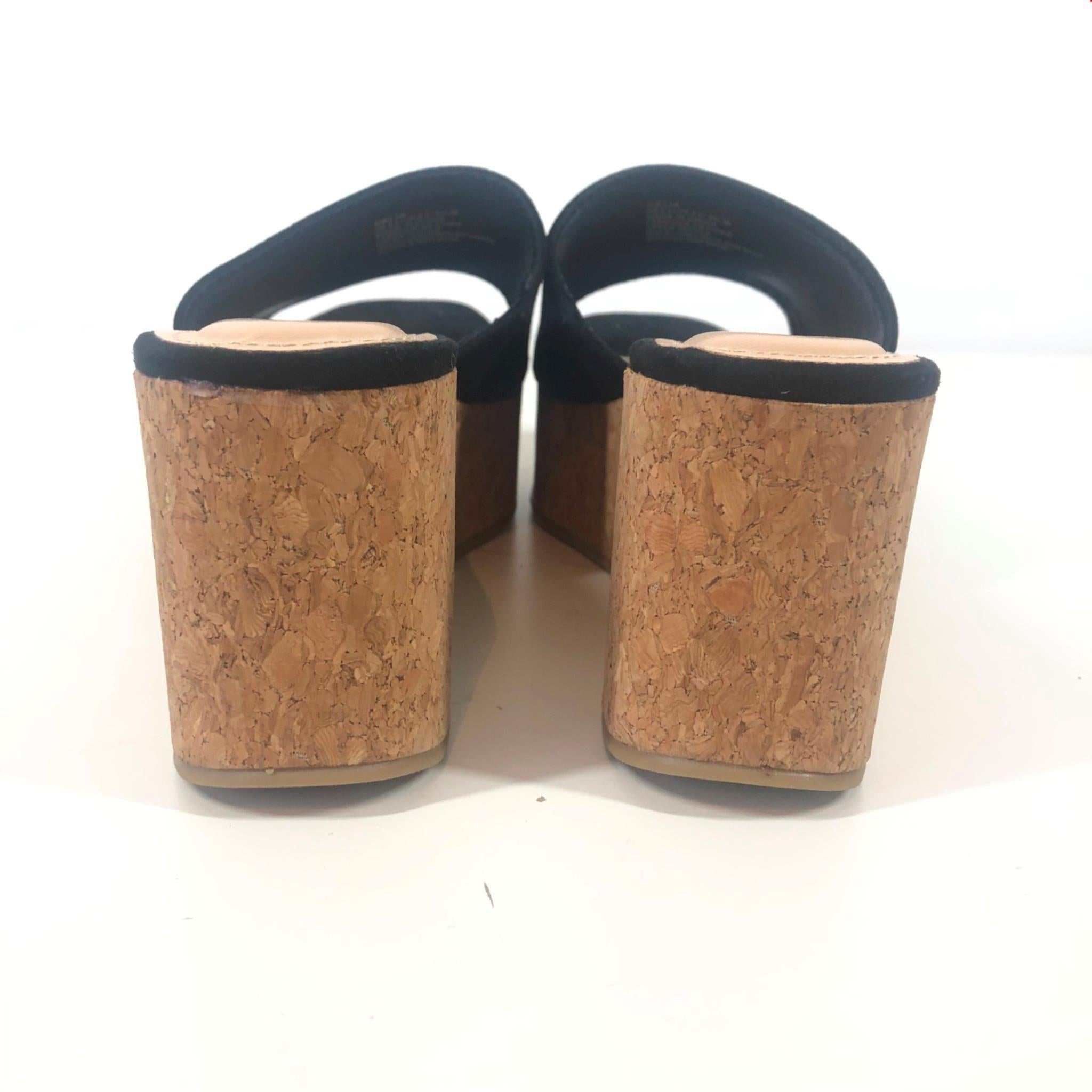 JUSTFAB Delia Slide Cork Wedges Heels Black Beige Sz 5.5