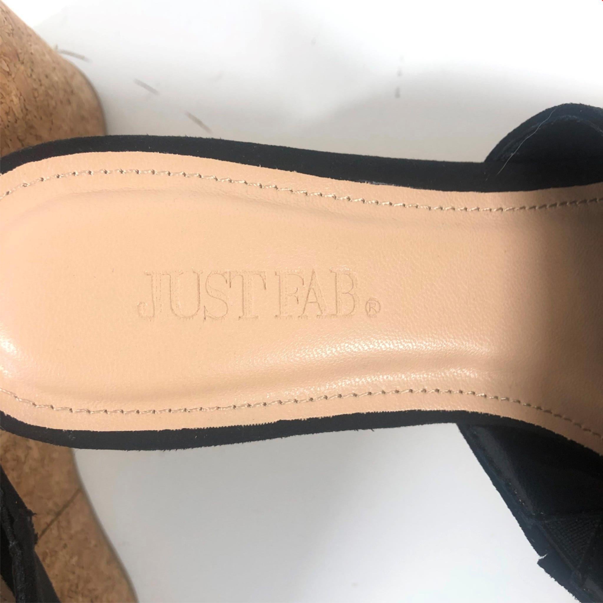 JUSTFAB Delia Slide Cork Wedges Heels Black Beige Sz 5.5