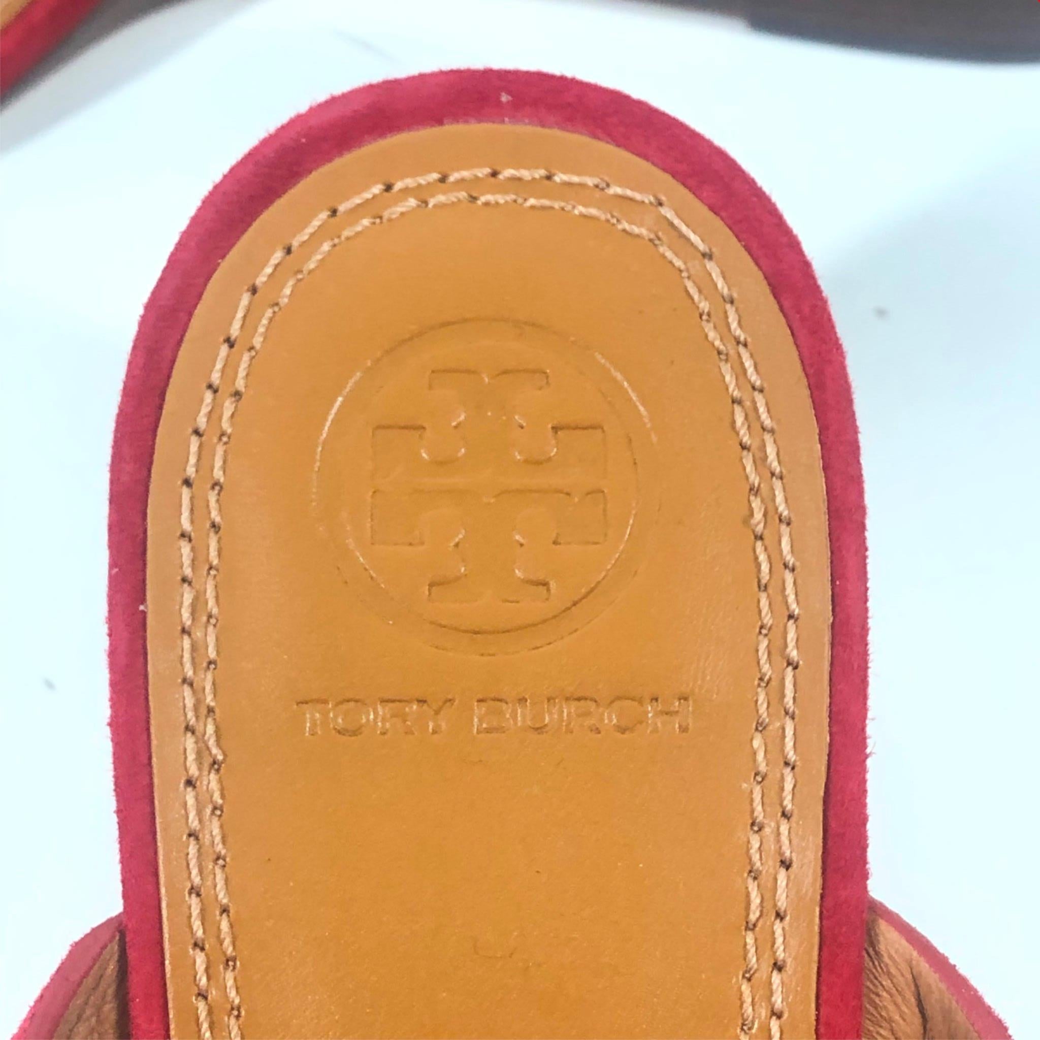 Tory Burch Benton Suede Wedge Sandals Heels Red Sz 8.5
