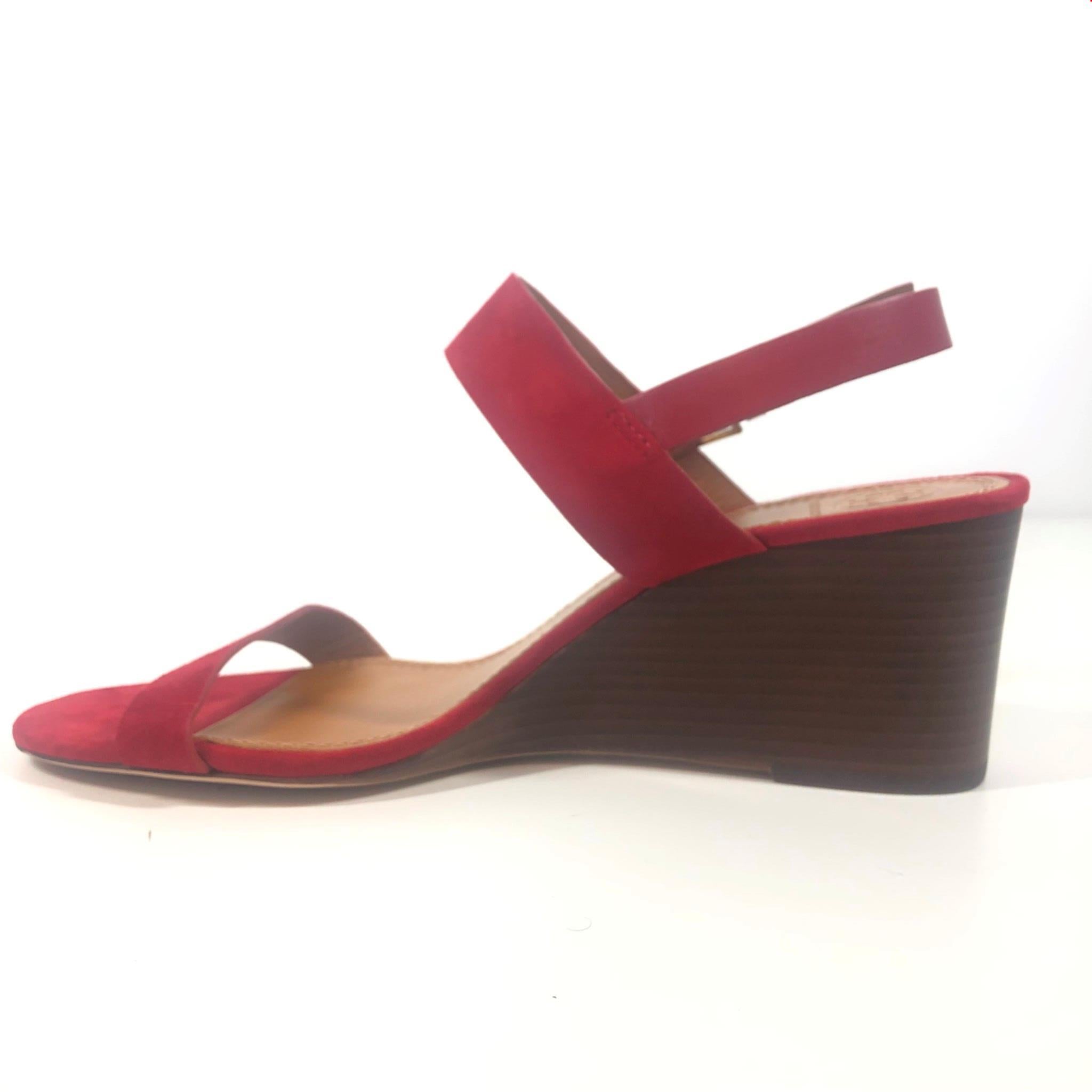 Tory Burch Benton Suede Wedge Sandals Heels Red Sz 8.5