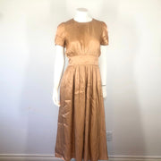 ZARA Metallic Satin Puff Sleeve Midi Dress Copper Gold Sz XS 4387/033/735