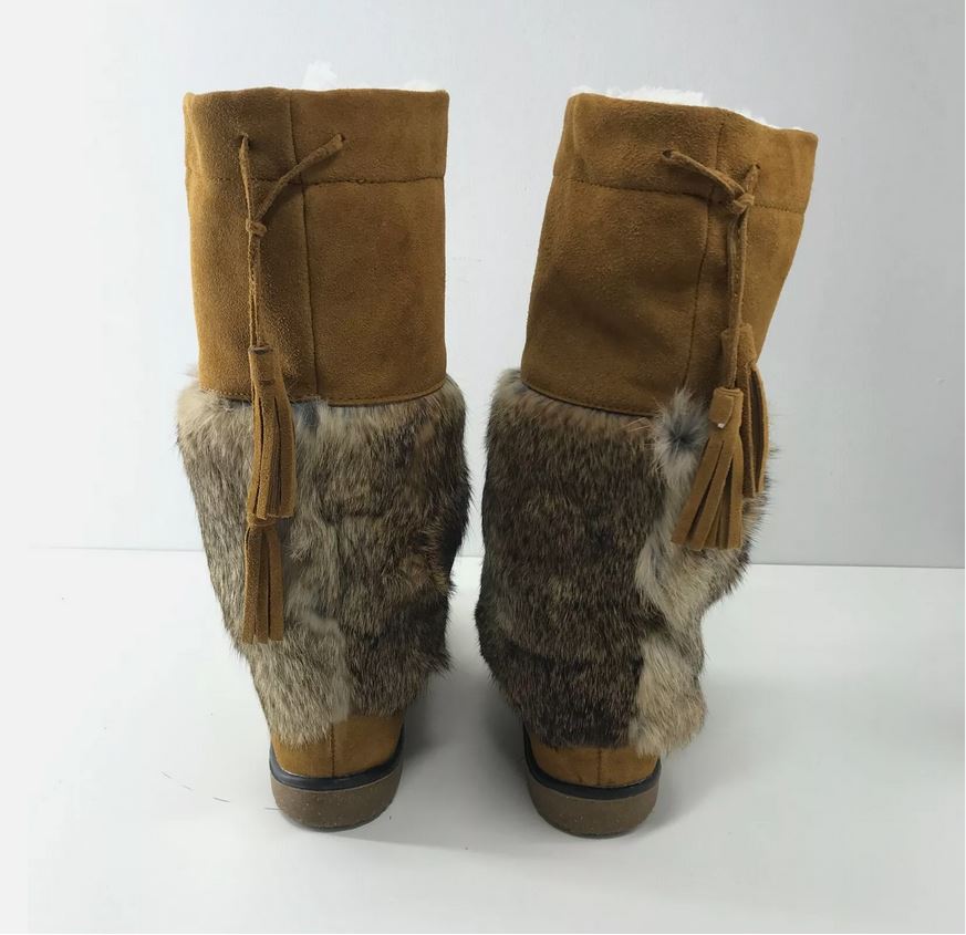 Softmoc Women's Winter Niska Mukluks Boots Brown Suede Rabbit Fur Moccasins Sz 7