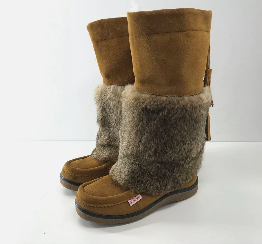Softmoc Women's Winter Niska Mukluks Boots Brown Suede Rabbit Fur Moccasins Sz 7