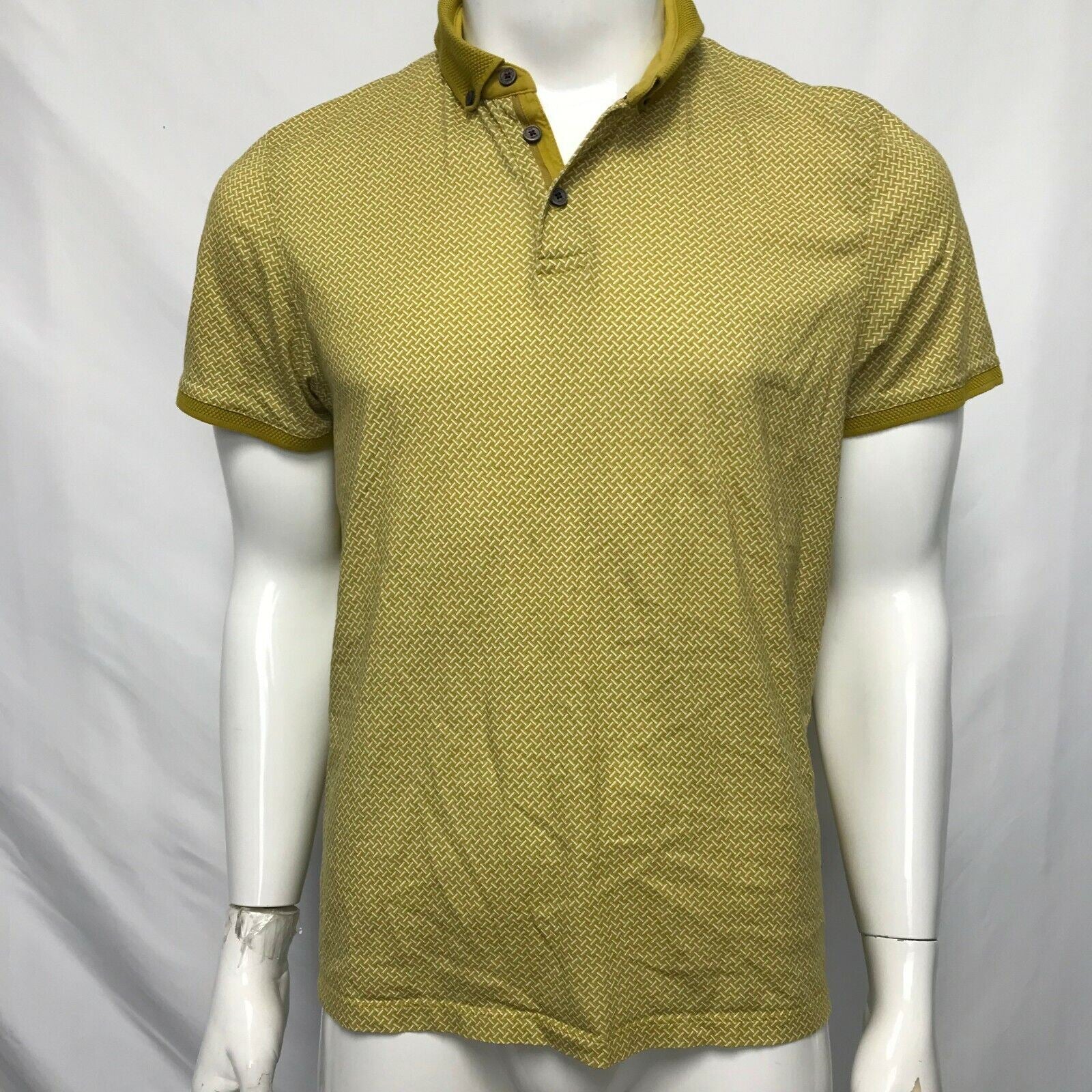 Ted Baker Men's Fliyte Cotton Polo Shirt Yellow Green Geo Print Sz M