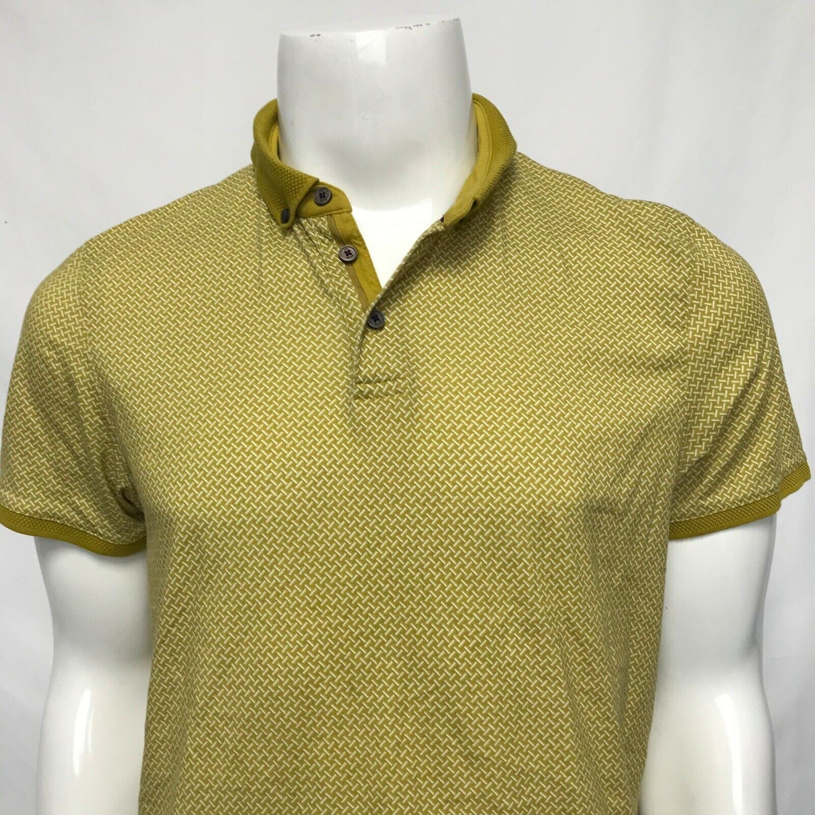 Ted Baker Men's Fliyte Cotton Polo Shirt Yellow Green Geo Print Sz M