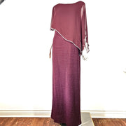 Laura Evening Dress + Chiffon Poncho Set Long Glitter Burgundy Red Sz 12