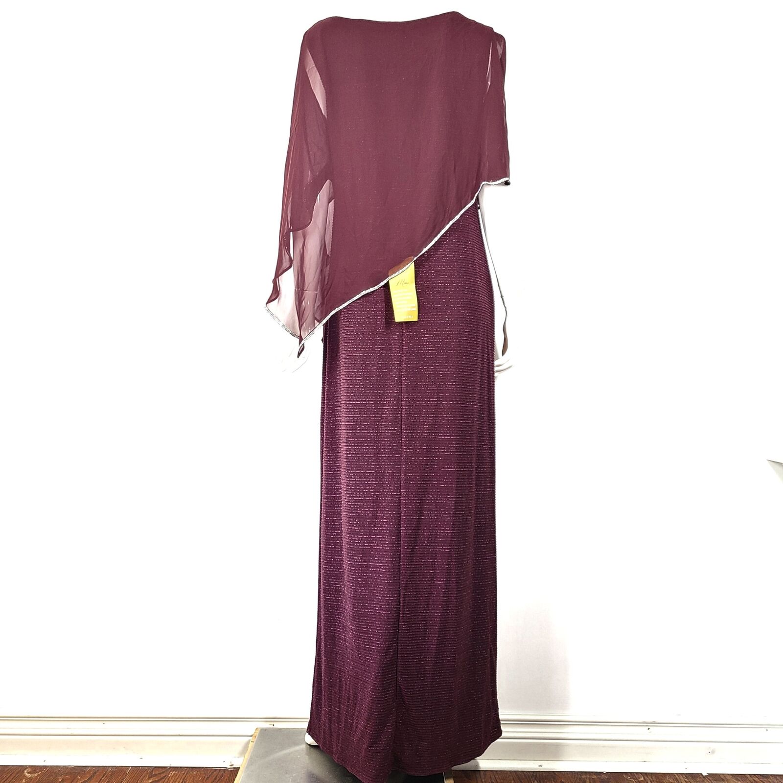 Laura Evening Dress + Chiffon Poncho Set Long Glitter Burgundy Red Sz 12