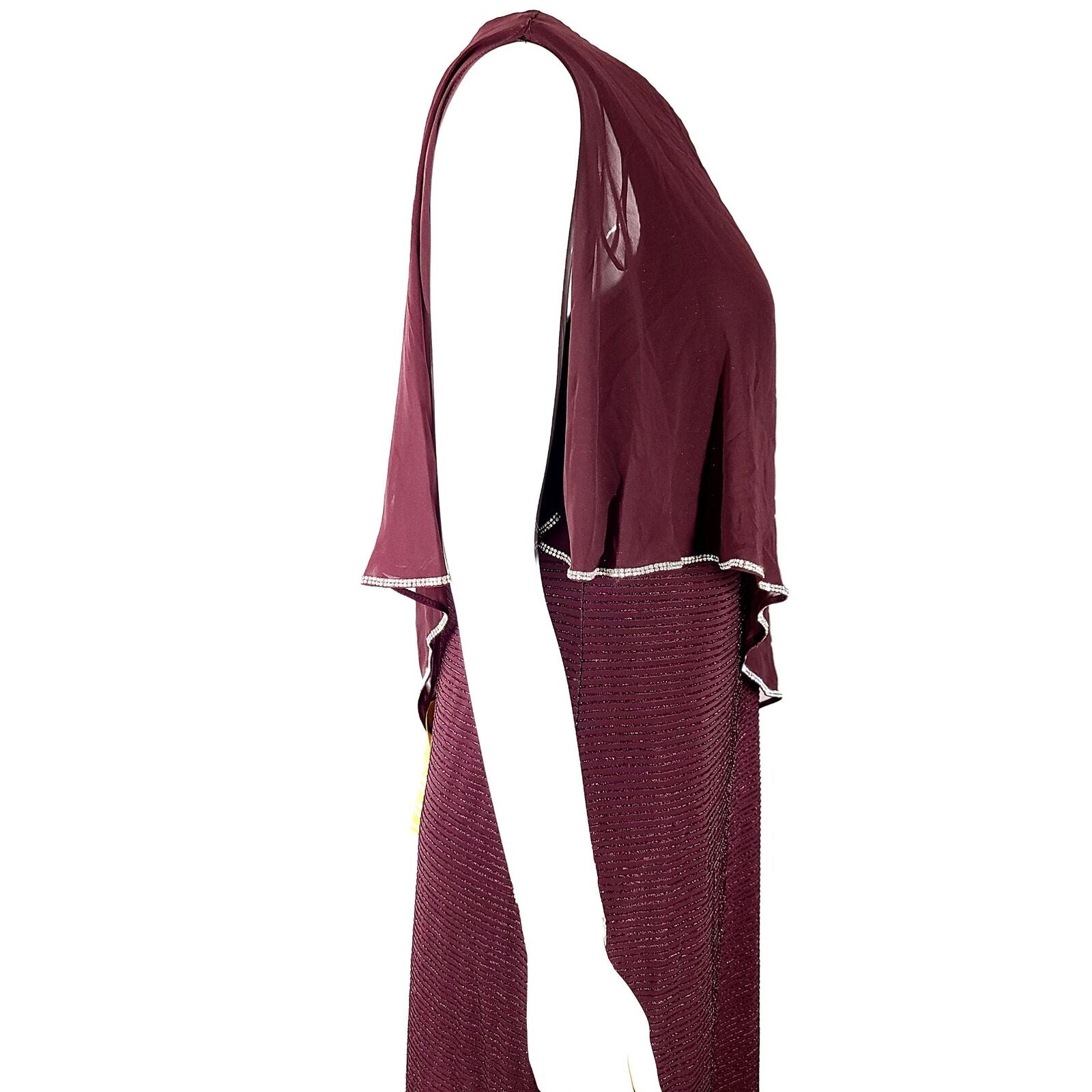 Laura Evening Dress + Chiffon Poncho Set Long Glitter Burgundy Red Sz 12