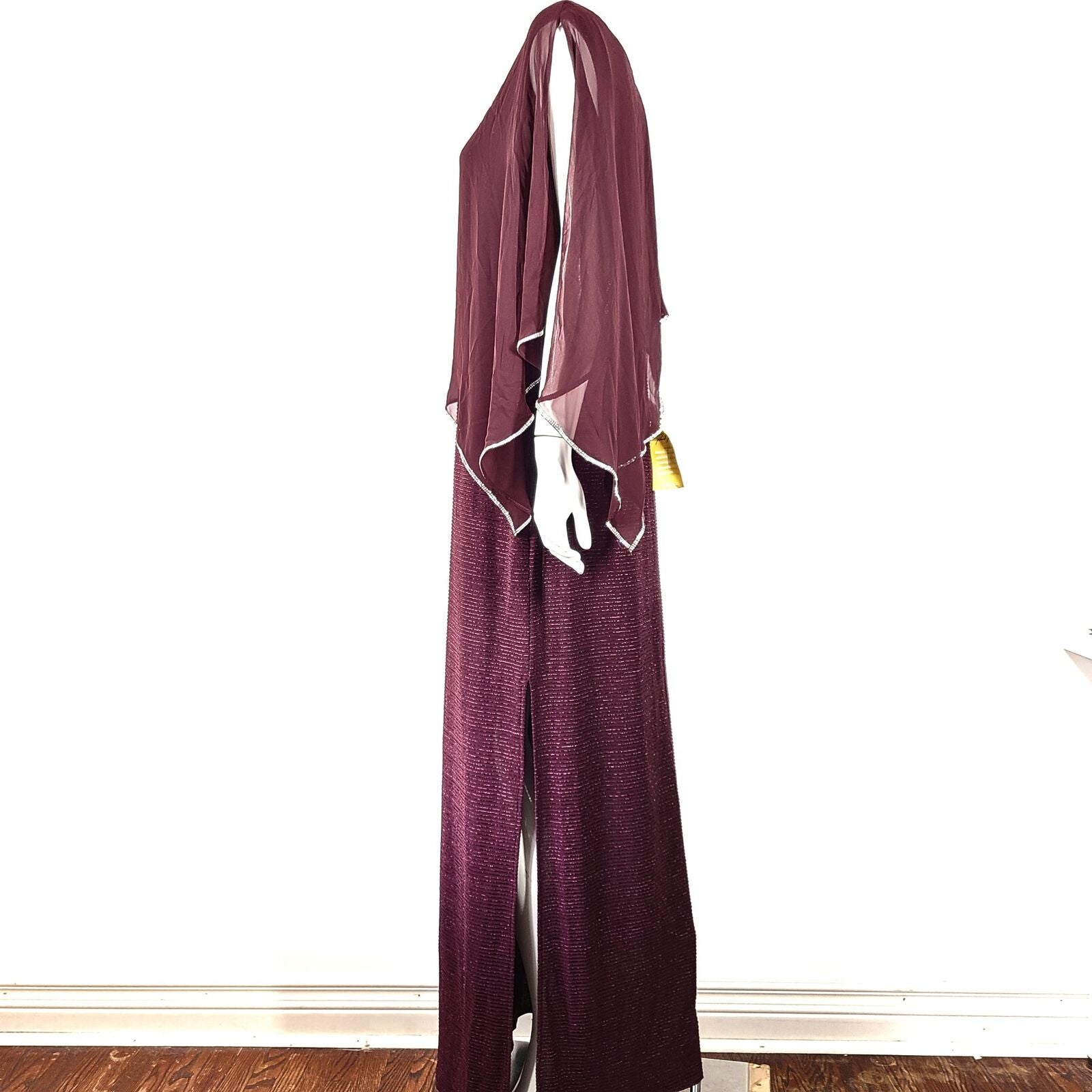 Laura Evening Dress + Chiffon Poncho Set Long Glitter Burgundy Red Sz 12