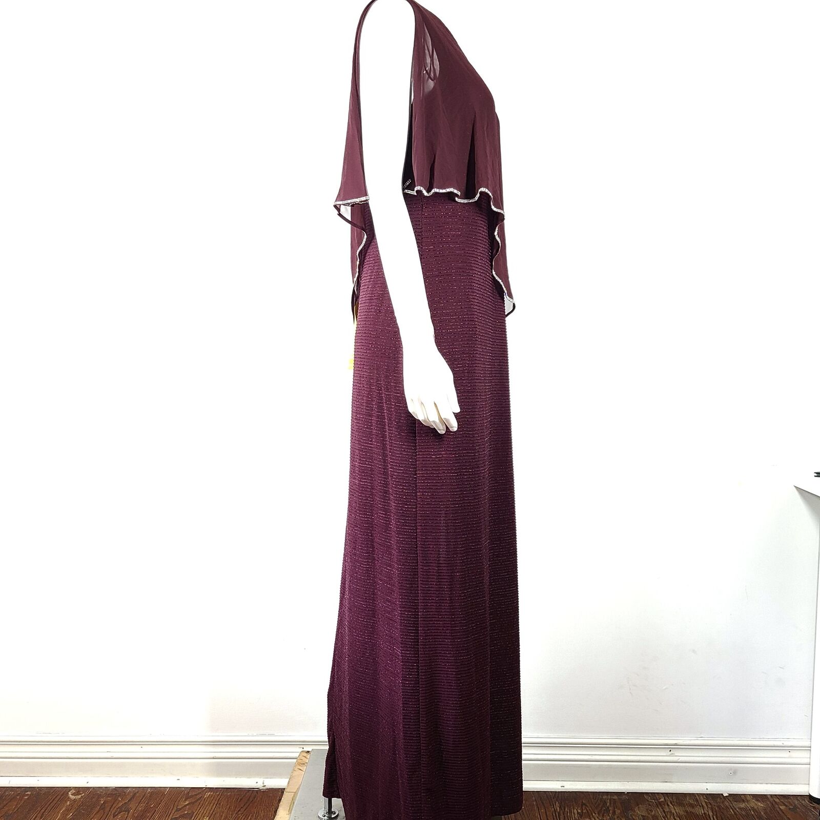 Laura Evening Dress + Chiffon Poncho Set Long Glitter Burgundy Red Sz 12