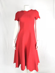 $3k Alaïa Ondes Jersey Scalloped Midi Dress Wave Stripe Low Back Red US 10